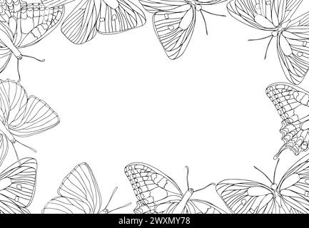 Butterfly golden foil art banner frame. Insect butterfly for card or invitations, scrapbook. Vector background hand drawn illustration, isolate on whi Stock Vector