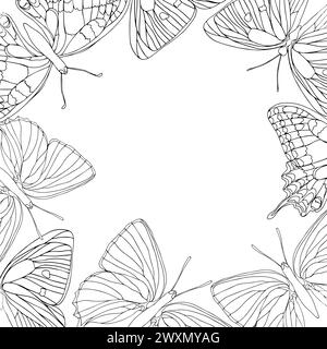 Butterfly golden foil art banner frame. Insect butterfly for card or invitations, scrapbook. Vector background hand drawn illustration, isolate on whi Stock Vector