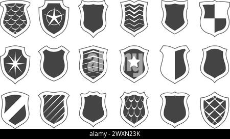 Military shields monochrome security labels Stock Vector