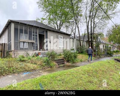 Ruined Mill Houses across from Bibb City Mill (closed in 1998) , Columbus, Georgia, USA Stock Photo