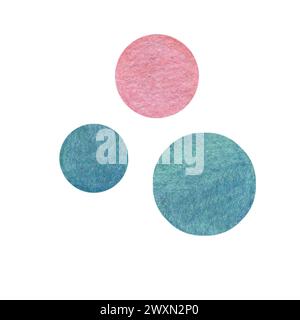 Watercolor illustration of cute blue and pink cartoon circles. For decorating cards and invitations Stock Photo
