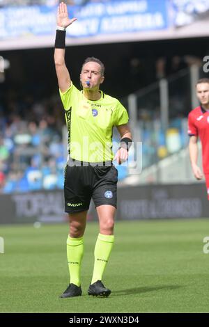 Naples, Italy. 30th Mar, 2024. Luca Paieretto the referee during the Serie A match between SSC Napoli vs Atalanta BC at Diego Armando Maradona on March 30, 2024 in Naples, Italy final score 0-3 (Photo by Agostino Gemito/Pacific Press/Sipa USA) Credit: Sipa USA/Alamy Live News Stock Photo