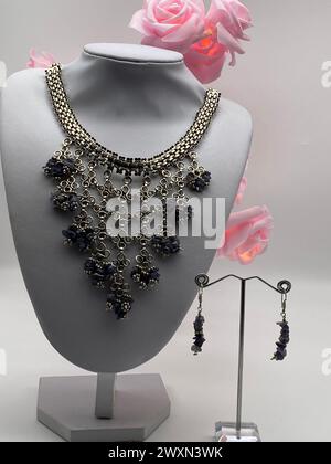 An elegant jewelry set on mannequin display Stock Photo