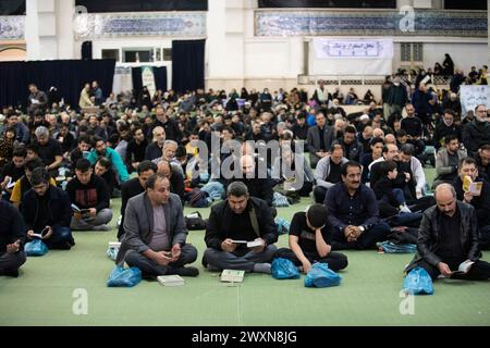 Tehran, Iran. 01st Apr, 2024. Shiite worshipers attend Laylat al-Qadr, or the Night of Destiny during the holy Islamic month of Ramadan, in Tehran, Iran, Sunday, April 01, 2024. (Photo by Sobhan Farajvan/Pacific Press) Credit: Pacific Press Media Production Corp./Alamy Live News Stock Photo