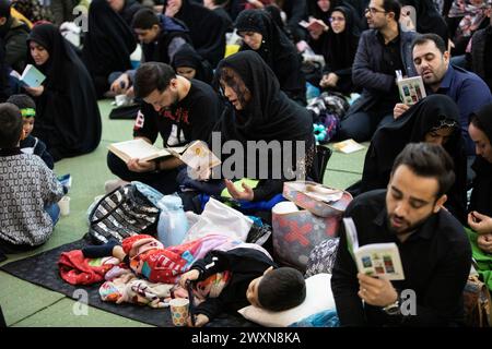 Tehran, Iran. 01st Apr, 2024. Shiite worshipers attend Laylat al-Qadr, or the Night of Destiny during the holy Islamic month of Ramadan, in Tehran, Iran, Sunday, April 01, 2024. (Photo by Sobhan Farajvan/Pacific Press) Credit: Pacific Press Media Production Corp./Alamy Live News Stock Photo