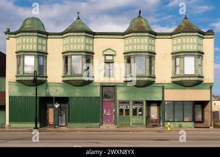 Rockford, Illinois - United States - March 28th, 2024: Downtown buildings in the Midtown District of Rockford, Illinois, USA. Stock Photo