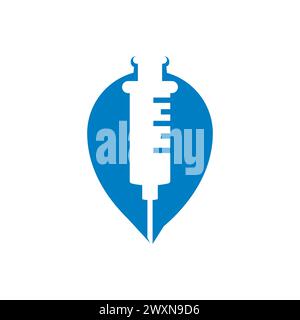 Syringe medical map pin icon, map pointer, vector illustration. Vaccination injection location map pin pointer icon. Element of map point for mobile c Stock Vector