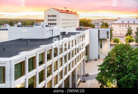 Kouvola, Finland. City Hall of the town. Beautiful cityscape. Day or evening sunset in summer. Finnish tourism and travel. Aerial panorama view. Stock Photo