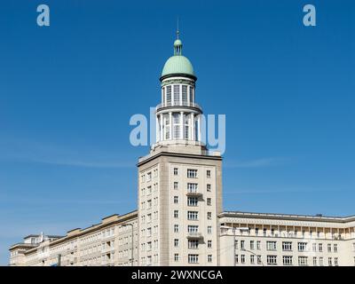 Tower building at the Frankfurter Tor (Frankfurt Gate) in the city. Residential architecture in the urban area of East Berlin in Friedrichshain. Stock Photo