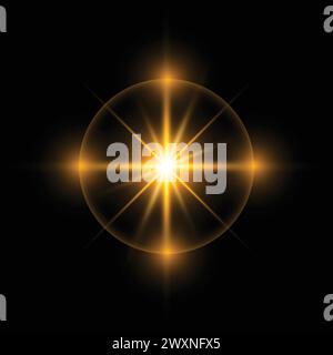 Glow and sun ray transparent light effect set, lens flare, explosion, line, sun flash, spark. Abstract special effect element design. Stock Vector