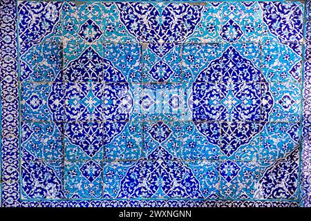 Beautiful tile with oriental blue and turquoise pattern, Pakistan. Stock Photo