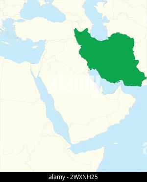 Red map of IRAN inside highlighted beige map of the Middle East Stock Vector