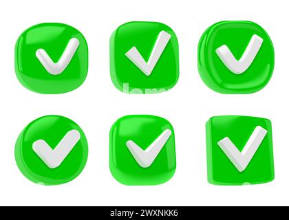 3D vector Green tick check mark and cross mark symbols. Different ...
