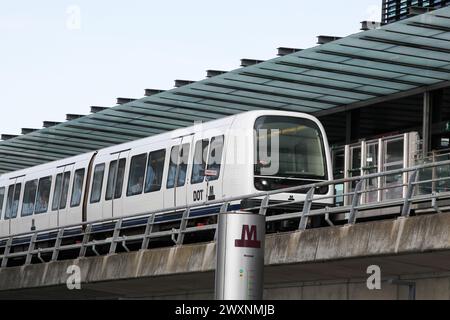 Copenhagen, Denmark - August 3, 2019: Metro station in Orestad, Copenhagen Stock Photo