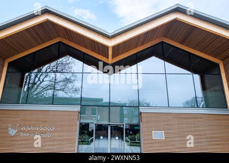 Leatherhead Surrey, UK, April 01 2024, St Johns Public School Sports Hall With No People Stock Photo