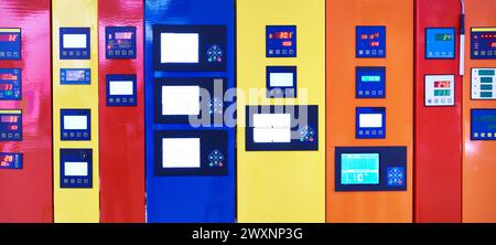 Digital industrial control panels for equipment and systems Stock Photo