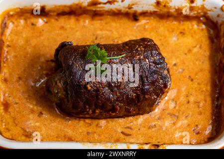 german meat roulade in a casserole Stock Photo