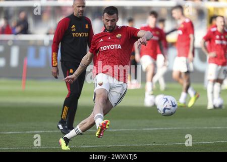 Lecce, Italy. 01st Apr, 2024. Bryan Cristante (AS Roma) during US Lecce vs AS Roma, Italian soccer Serie A match in Lecce, Italy, April 01 2024 Credit: Independent Photo Agency/Alamy Live News Stock Photo