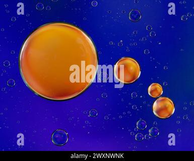 Colorful abstract macro background with oil drops in water Stock Photo
