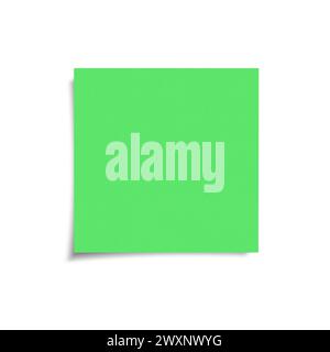 Green sticky note with shadow isolated on white background, front view adhesive paper with copy space Stock Photo
