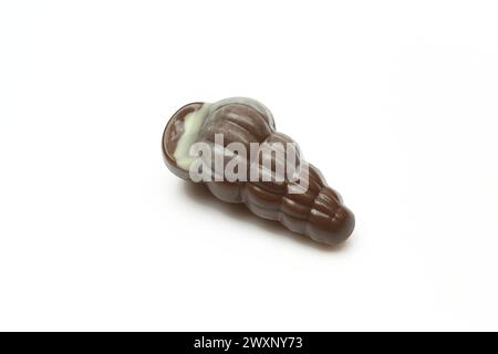Chocolate praline shaped like seashell isolated on white background Stock Photo