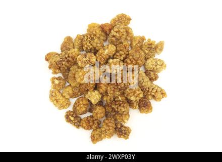 Pile of dry white mulberry fruit isolated on white backgorund Stock Photo