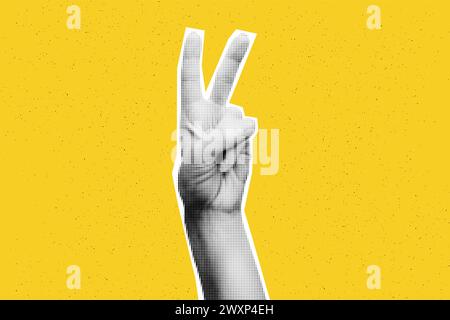 Collage element Victory hand piece sign vector illustration Stock Vector