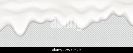 Yogurt, milk or cream surface creamy liquid melt splash flowing background. Vector white milk splash or ice cream flow soft texture on transparent bac Stock Vector