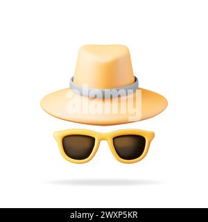 3d Yellow Sunglasses and Straw Hat Stock Vector