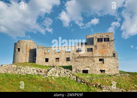 Summer mountain view with fortress - observatory ruins on Pip Ivan mountain top (Chornogora Ridge, Carpathian, Ukraine) Stock Photo