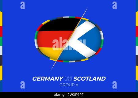 Germany vs Scotland football match icon for European football Tournament 2024, versus icon on group stage. Vector icon. Stock Vector