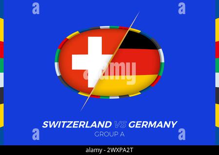 Switzerland vs Germany football match icon for European football Tournament 2024, versus icon on group stage. Vector icon. Stock Vector
