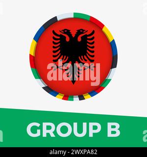 Albania flag stylized for European football tournament 2024. Circle flag icon. Stock Vector