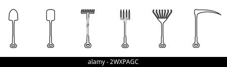 Outline garden tools icons. A set of tools for the garden. Stock Vector