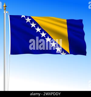 Bosnia and Herzegovina official national waving flag, European country, vector illustration Stock Vector