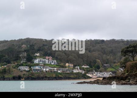 View of North Side of South side of South Sands, Salcombe, taken from the East Portlemouth South West Coastal Path, near Limebury Point Stock Photo