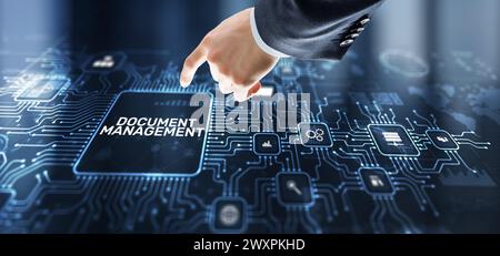 DMS Document Management System in addition to digitization and process automation to efficiently manage files Stock Photo
