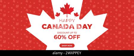 Canada Day Sale Web Banner. Happy Canada Independence Day Mega Big Sale Banner Background Illustration. Canada Day Weekend Promotion Discount Banner Stock Vector