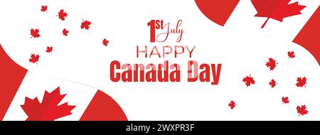 Canada Independence Day Long Greeting Celebration Banner. Happy Canada Day Web Banner Background with Red Maple Leaf First of July Canada National Day Stock Vector