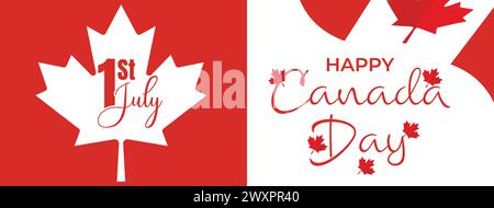 Canada Independence Day Long Greeting Celebration Banner. Happy Canada Day Web Banner Background with Red Maple Leaf First of July Canada National Day Stock Vector