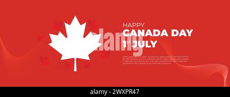Canada Independence Day Long Greeting Celebration Banner. Happy Canada Day Web Banner Background with Red Maple Leaf First of July Canada National Day Stock Vector