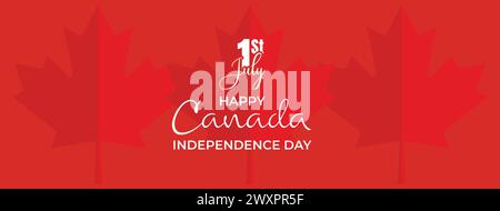 Canada Independence Day Long Greeting Celebration Banner. Happy Canada Day Web Banner Background with Red Maple Leaf First of July Canada National Day Stock Vector