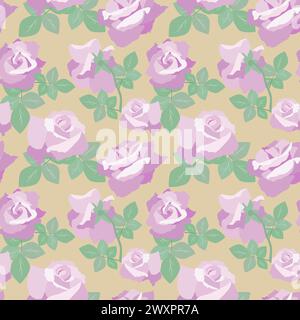 Seamless pattern with vector roses and leaves Stock Photo