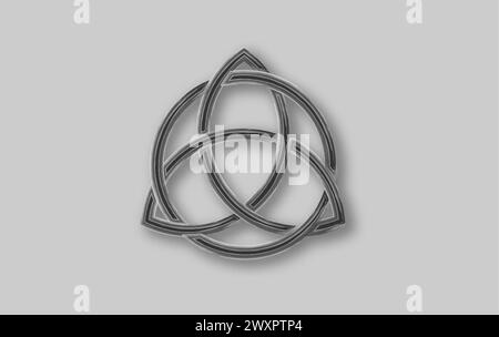 Triquetra geometric logo, Trinity Knot, Wiccan symbol for protection. Vector Celtic knot in watercolor style isolated on gray background. Wicca sign Stock Vector