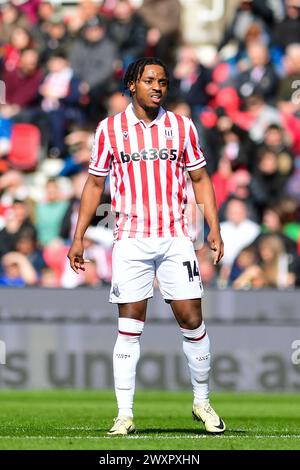 Stoke On Trent, UK. 01st Apr, 2024. Niall Ennis of Stoke City during the Sky Bet Championship match Stoke City vs Huddersfield Town at Bet365 Stadium, Stoke-on-Trent, United Kingdom, 1st April 2024 (Photo by Lloyd Jones/News Images) in Stoke-on-Trent, United Kingdom on 4/1/2024. (Photo by Lloyd Jones/News Images/Sipa USA) Credit: Sipa USA/Alamy Live News Stock Photo