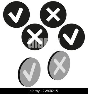 Check and cross marks icon set. Approval and rejection symbols. Vector illustration. EPS 10. Stock Vector