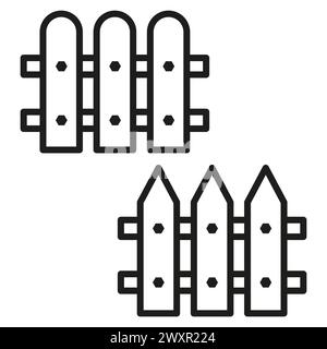 Wooden fence icon set. Garden boundary symbols. Security barrier representation. Property division line. Vector illustration. EPS 10. Stock Vector