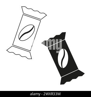 Snack bar icons set. Torn packaging with coffee bean symbol. Vector illustration. EPS 10. Stock Vector