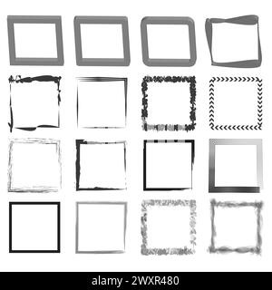 Assorted frame set. Variety of square borders. Collection of decorative frames. Frames for artwork display. Vector illustration. EPS 10. Stock Vector