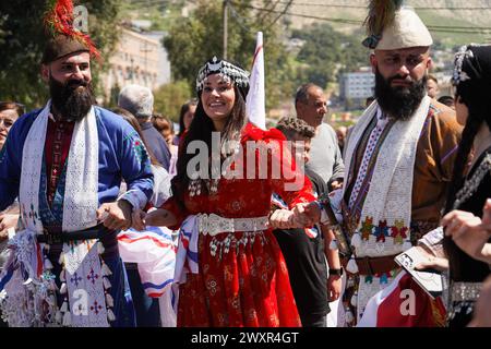 Dohuk, Iraq. 01st Apr, 2024. Assyrians dressed traditional clothes ...